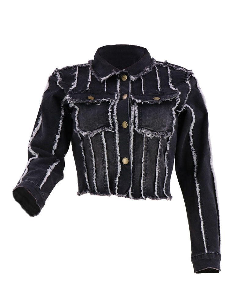 Denim Long Sleeves Button Ripped Jacket