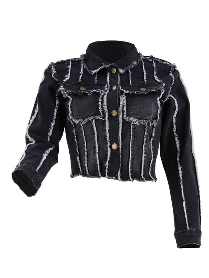 Denim Long Sleeves Button Ripped Jacket