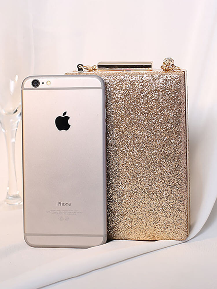 Bolso cuboide con cadena y purpurina de diamantes de imitación