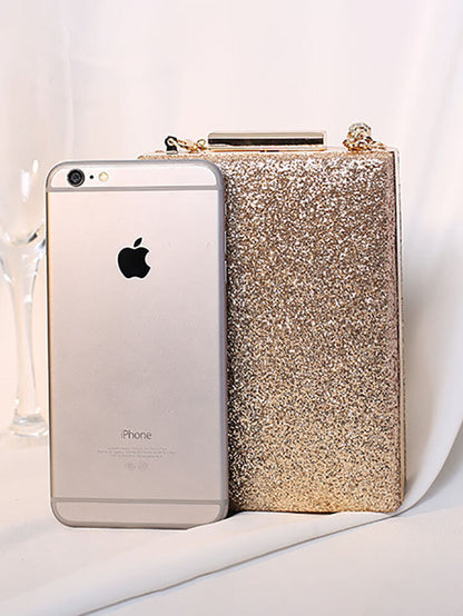 Bolso cuboide con cadena y purpurina de diamantes de imitación