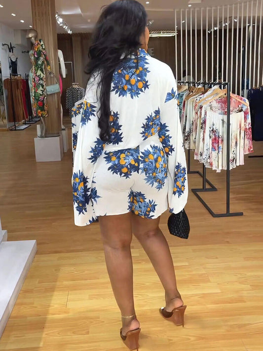 Two Piece Long Sleeve Floral Pant Suit