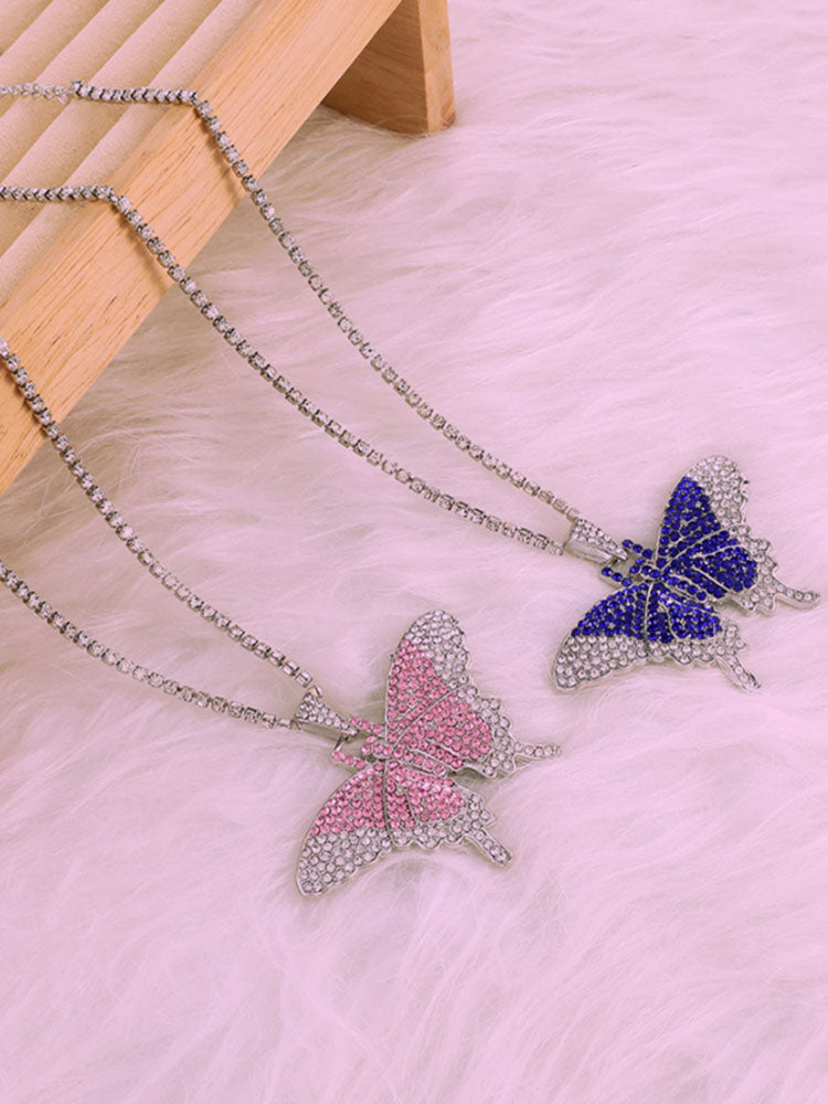 Collares de diamantes de imitación con colgante de mariposa