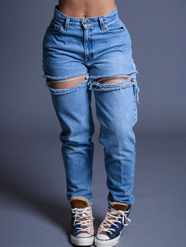 Denim Ripped Cut Out Skinny Jeans