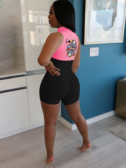 Plus Size Sleeveless Poker Patchwork Romper