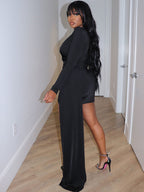 Long Sleeves Shoulder Pad Bodycon Mini Dress