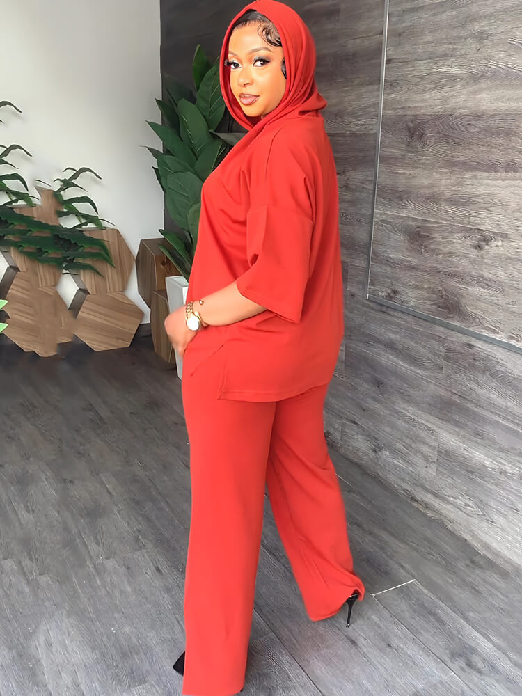 Two Piece Short Sleeve Hoodies Split Pants