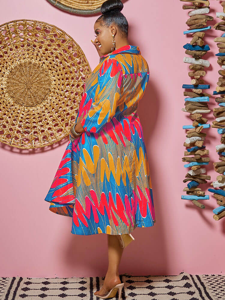 Manga larga Figura Estampado Midi Vestidos camiseros