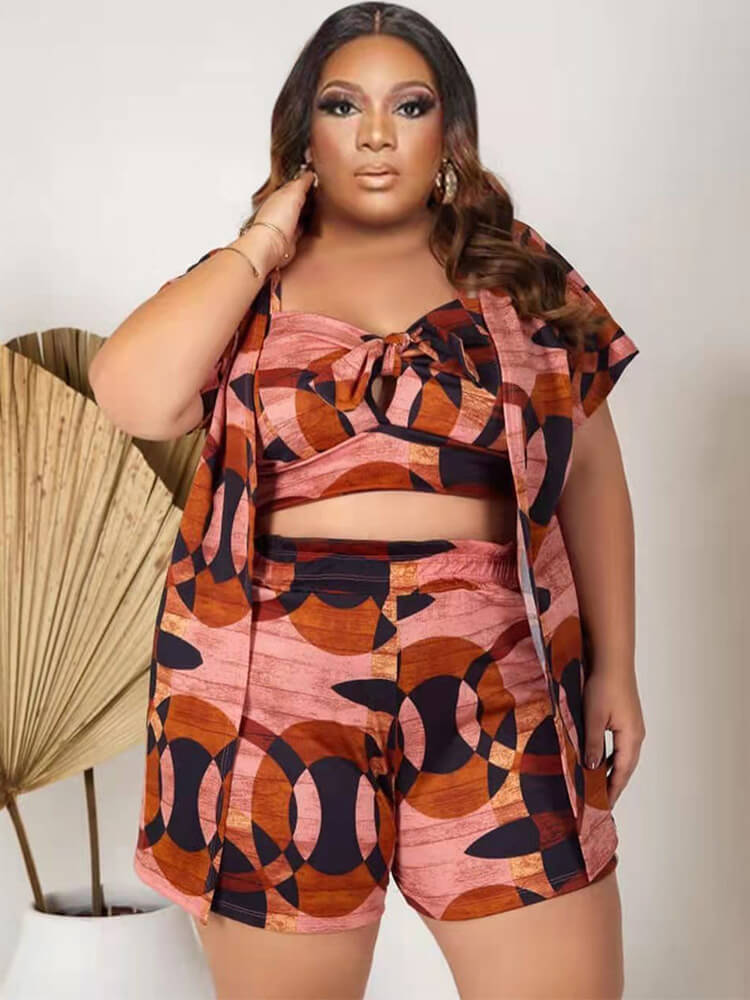 Conjuntos de pantalones cortos con estampado floral de manga corta de tres piezas