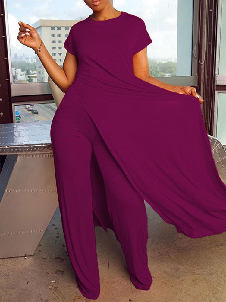 Trajes de pantalones largos con top de manga corta de dos piezas de talla grande