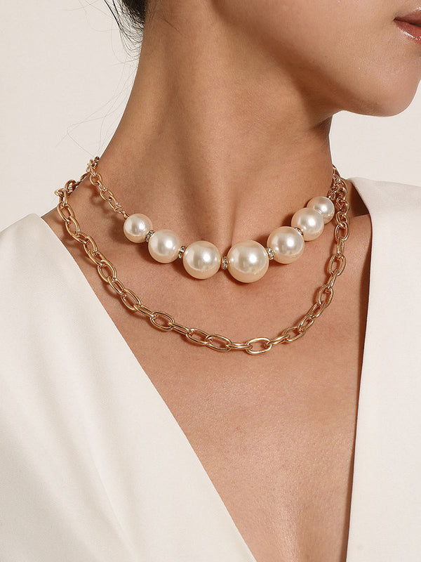 Minimalist Pearl Chain Patchwork Necklaces