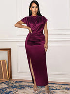 Vestidos largos con abertura lateral fruncida sin mangas de talla grande