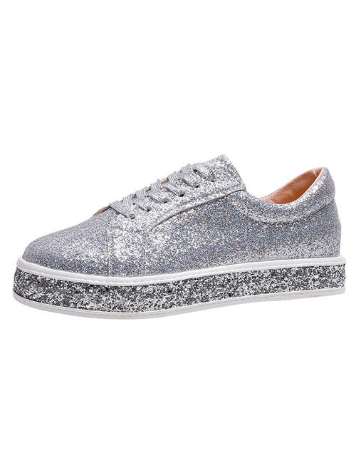 Glitter Sparkly Lace Up Flat Sneaker
