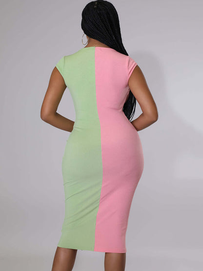 Sleeveless Color Block Bodycon Midi Dress