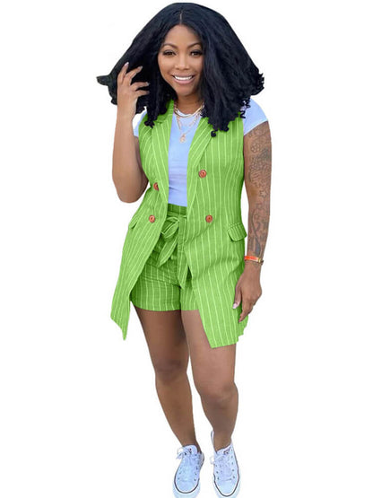 Trajes de chaleco tipo blazer casual de dos piezas a rayas