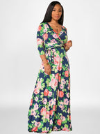 Vestidos largos con estampado floral y manga larga de talla grande