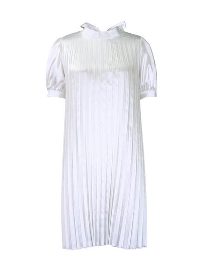 Short Sleeve Mock Neck Pleated Mini Dress