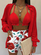 Three Piece Long Sleeve Ruffle Short Set