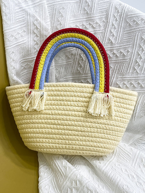 Summer Rainbow Weave Straw Clutches Bags