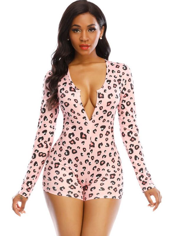 Long Sleeve Printed V Neck Rompers