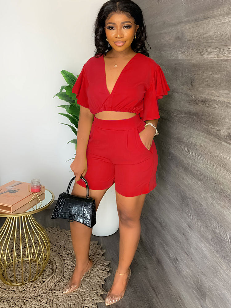 Conjuntos de pantalones cortos con top corto de dos piezas