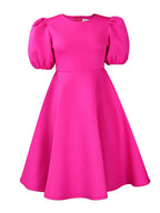 Puff Sleeve Solid Ruched Bodycon Midi Dress