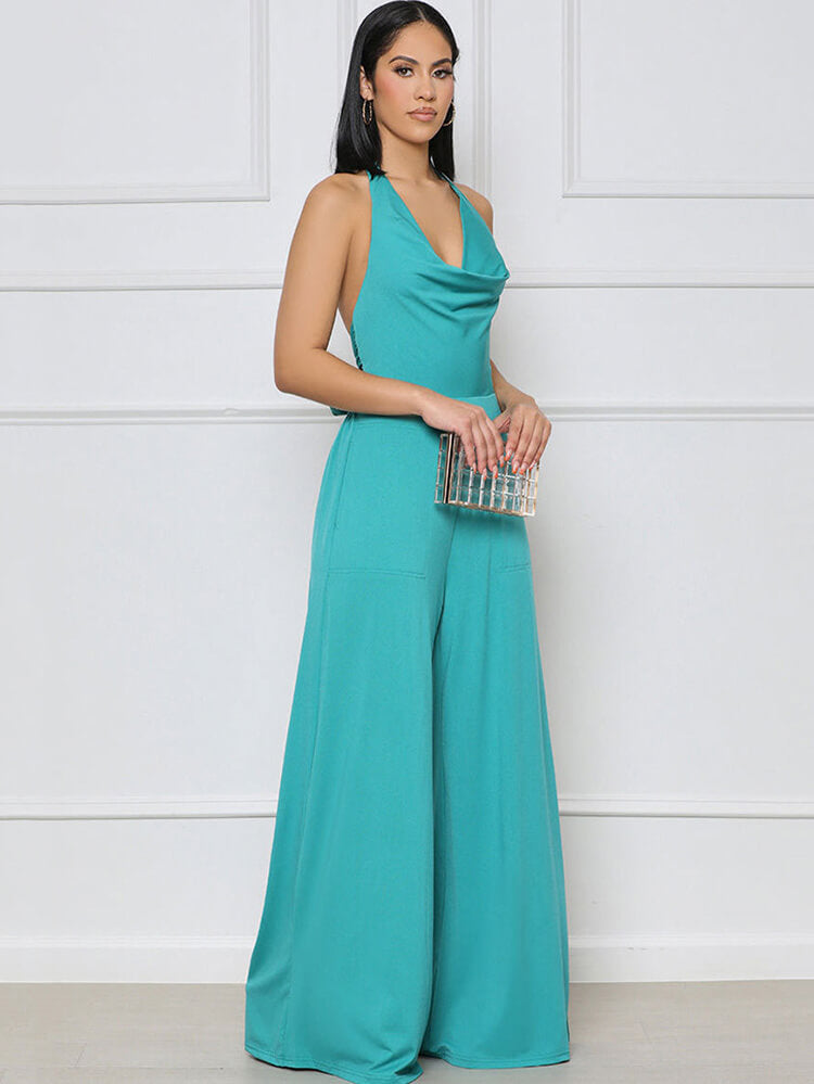 Monos de pierna ancha con cordones y espalda descubierta con cuello halter