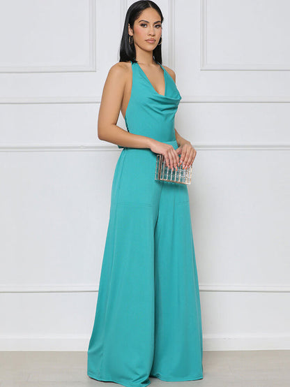 Monos de pierna ancha con cordones y espalda descubierta con cuello halter