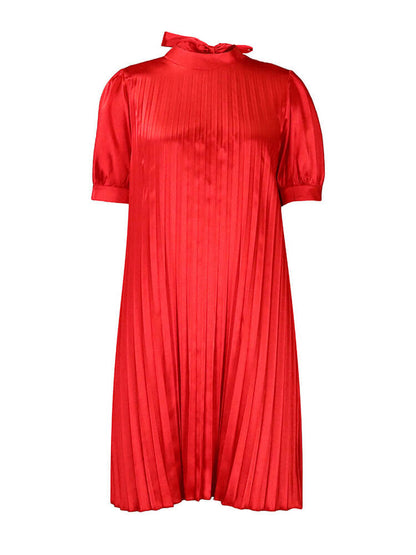 Short Sleeve Mock Neck Pleated Mini Dress