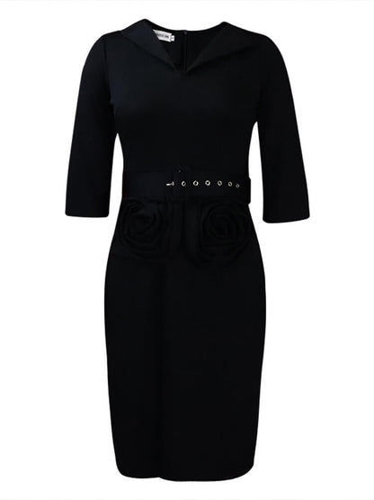 Half Sleeve Solid Color Bodycon Midi Dress