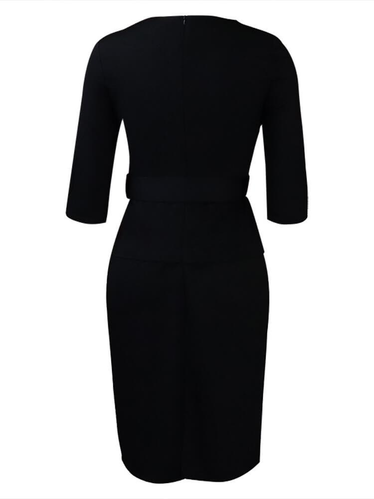 Half Sleeve Solid Color Bodycon Midi Dress