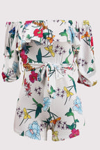 Off Shoulder Floral Rainbow Short Jumpsuit
