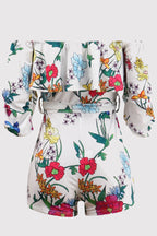 Off Shoulder Floral Rainbow Short Jumpsuit