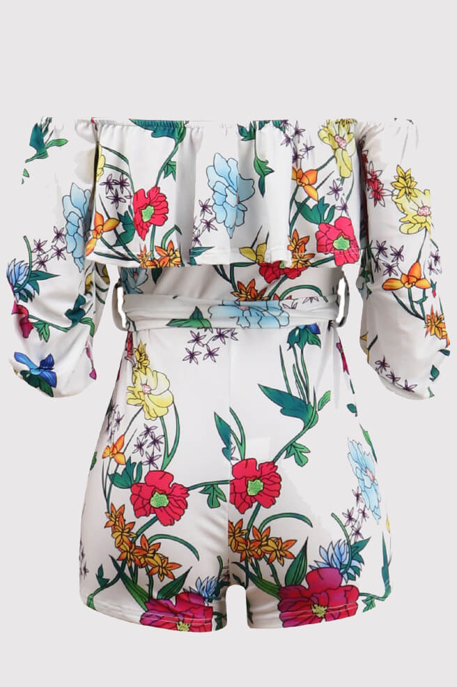 Off Shoulder Floral Rainbow Short Jumpsuit
