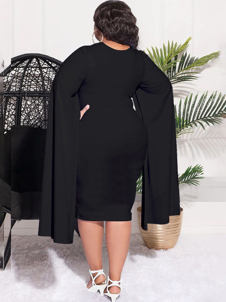 Plus Size Split Sleeves High Waist Midi Dress