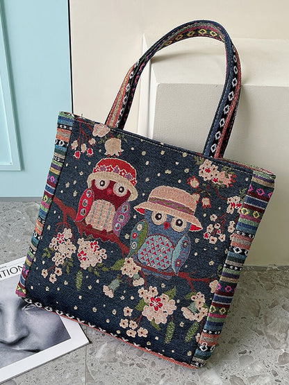 Bolso de hombro con estampado floral de búho bordado