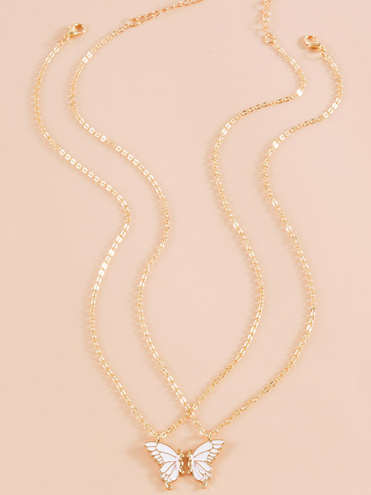 Collares de cadena con colgante de mariposa de doble capa