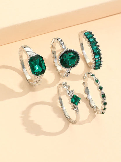 Five Piece Imitation Gem Rings Set