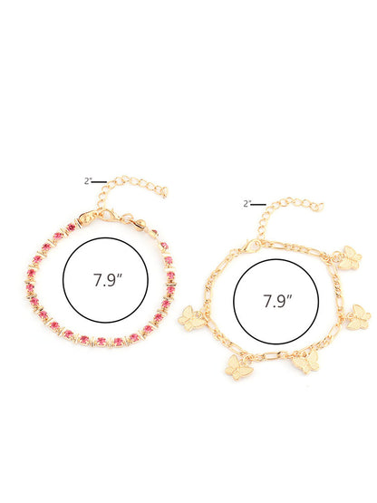 Tobilleras con borlas y colgante de mariposa de doble capa