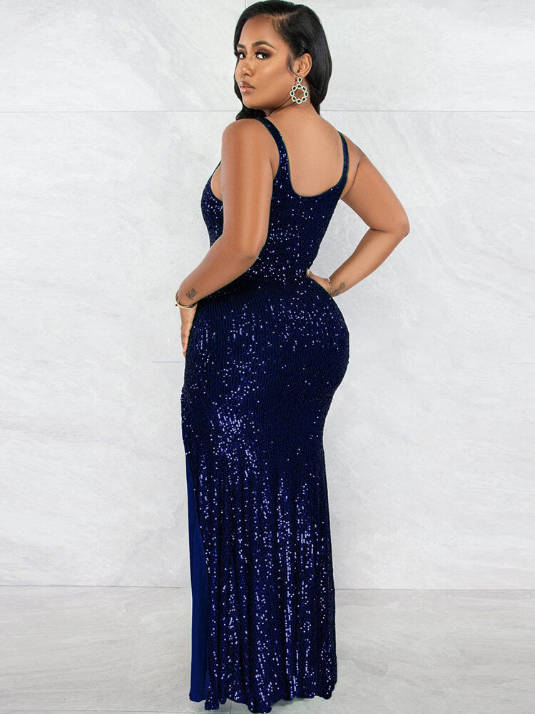 Lentejuelas Sin mangas División Ajustado Maxi Vestidos