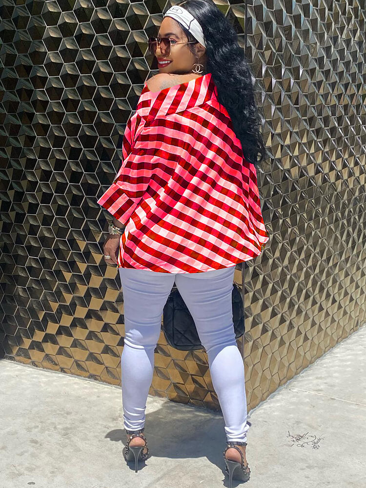 Tops ajustados con estampado de cuadros de un hombro