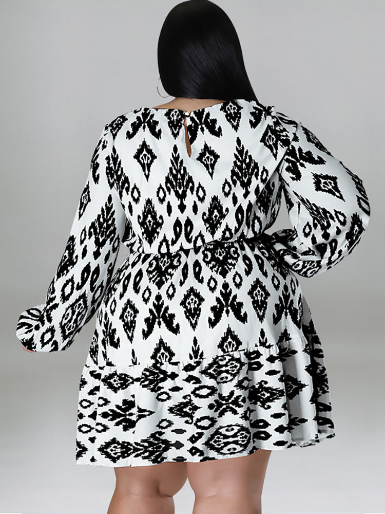 Vestidos midi de talla grande Manga larga Cuello redondo