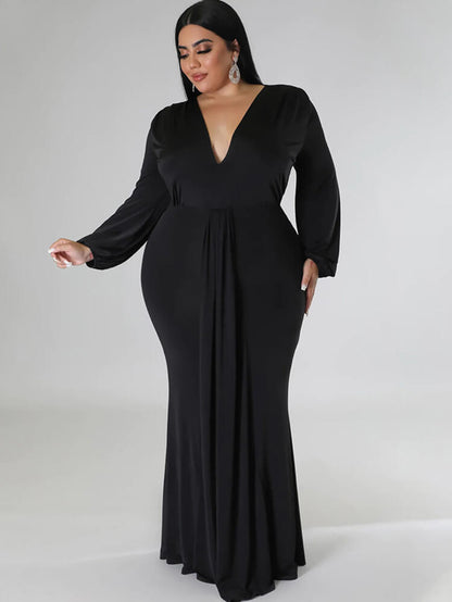 Long Sleeve V Neck Bodycon Maxi Dress