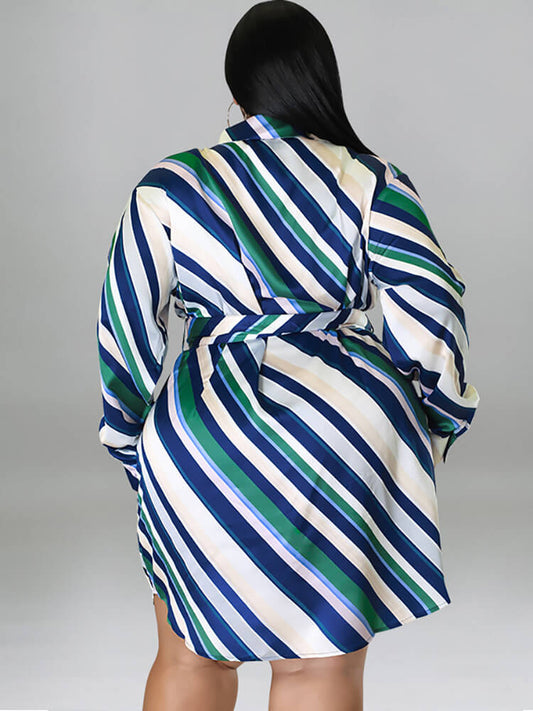 Long Sleeve Striped Mini Dress With Belt