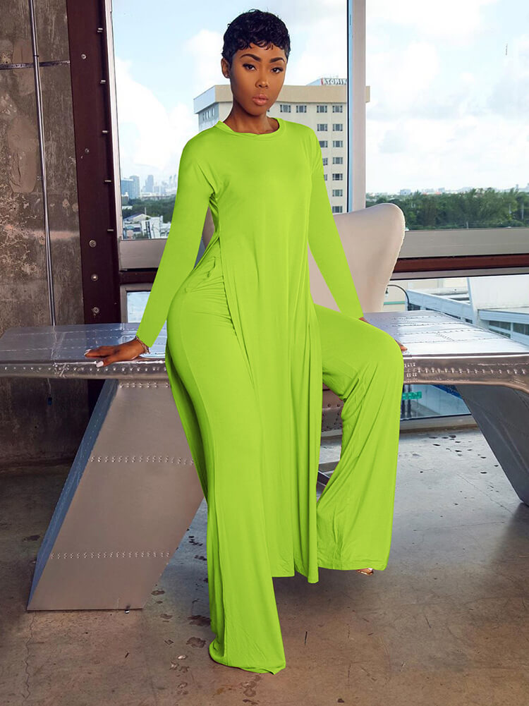 Two Piece Long Sleeve Split Top Pants