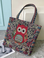 Bolso de hombro con estampado floral de búho bordado