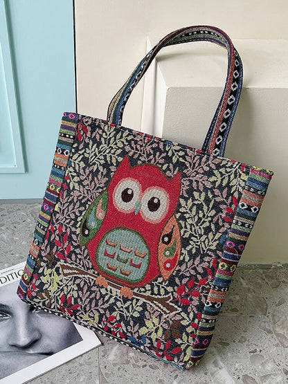 Bolso de hombro con estampado floral de búho bordado