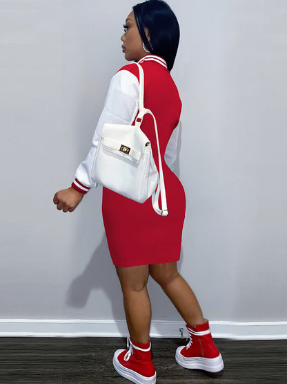 Minivestidos de béisbol con estampado de letras y manga larga