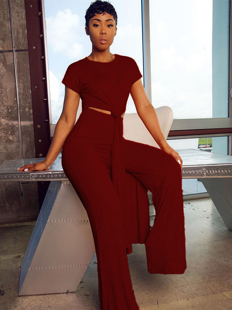 Plus Size Two Piece Short Sleeves Top Long Pants Outfits