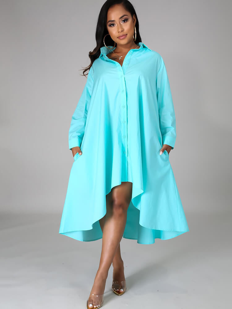 Vestido largo estilo camisa holgada de manga larga