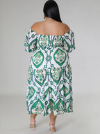 Short Sleeve Off Shoulder Floral Midi Dress